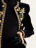 Woman Fall Winter Gold Embroidered Jackets Velvet Long Sleeve Round Neck Button Christmas Holiday Ladies Coat