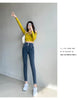 Women's High Waist Stretch Jeans Blue Black Gray and Versatile Multi-button Slim Denim Long Pants Female