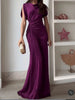 Casual O-neck Draped Gowns Dress Elegant Hight Waist Slim Fit Evening Dress Vestidos Women Temperament Solid Long Dress