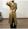 Spring Autumn Long Soft Elegant Flowy Satin Acetate Trench Coat for Women Chic British