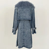 Lady Denim Jacket Mongolian Fur Collar Jacket Autumn Winter Long Trench Coat Fur Detachable Collar Fur Overcoats