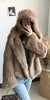 Real Rabbit Fur Hooded Coat Long Sleeve Women Casual Loose Knitted Genuine Fur Jacket With Hood Female Natural Fur Outwear