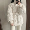 Women Winter Warm Thick Cotton Coat Women With Belt Stand Collar Cotton Padded Jacket Korean Loose Women Parka Outwear