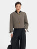 Retro Herringbone Pattern Gold Button Short Suit Jacket Chic Stand Up Collar Single Breasted Coat Simple Autumn Daily Wear