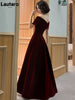 Spring Long Elegant Wine Red Soft Velvet Evening Party Wedding Dresses for Women Off Shoulder Maxi Dress