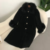 Elegant Faux Fur Collar Coat Women Winter Slim Patchwork Pocket Warm Trench Street Casual Long Faux Fox Fur Outerwear