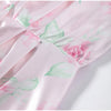 Women's Pink Floral Print Puff Sleeve Dress With Waistband Deep V-neck Chic Satin Ruffled Hem Mini Dress Elegant Sexy Robes