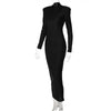 Shoulder Padded Long Sleeve Bodycon Green Party Club Maxi Long Dress Spring Autumn Women Elegant Clothes