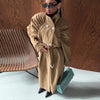 Casual Women Solid Loose Long Trench Coat with Belt Chic Stand Collar Double Breasted Oversize Long Jacket Autumn Outerwear