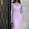 Spring Autumn O-Neck Elastic Knit Long Dresses Women Elegant Chic Soft Lady Hollowing Sweater Dresses Femme