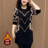 Autumn Winter Add Velvet/No Velvet Women Bottoming Dress Diamonds Dreses Middle Aged Mother Pullover Tops 5XL