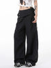 Detachable Skirt Panel Striped Suit Pants Women Turn Up Cuff Tie Waist Straight Wide Leg Trousers Loose Casual Streetwear Pants