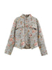 Women Glitter Sequins Blazer Long Sleeve Vintage Print Stand Collar Neck Street Blazers Casual Slim Autumn