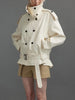 Loose Spliced Lace Up Trenchs for Women Stand Neck Long Sleeves Patchwork Double Breasted Trench Female