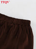 Loose Brown Satin Women's Two Pieces Set Elegant Long Sleeve Shirt With High Waist Wide Pants Set FemalaCla
