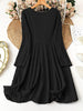 Plus Size Women's Solid Color V-Neck Long Sleeve Pit Stripe Dresses
