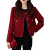 Women's Jacket Spring Autumn Red Tweed Small Fragrance Coat Short Blazers Korean Elegant Female Tops Outerwear