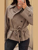 Women's Plaid Belt Short Jacket Loose Lapel Long Sleeve Lace Up Double Breasted Coats Autumn Lady Chic Jackets