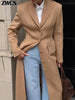 Elegant Waist Cinching Woolen Coats Autumn Winter Lady Single-breasted Lapel Long Overcoat Women's High Street Outwear
