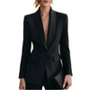 Women Formal Blazer Jacket Shawl Lapel Deep V Neck Shoulder Pad Long Sleeve Slim Office Business Coat