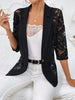 Elegant Single Button Lace Spliced Suit Collar Jacket For Women Half Sleeved Lace Hollow Out Slim White Black Lightweight Coat