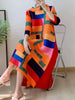 Contrast Color Printing Pleated Dress Women Round Neck Long Sleeves Dresses Party Spring 2AA1751