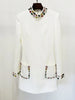 High Street Designer Women's Colorful Diamond Standing Neck Long Sleeve Dress
