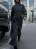 Women's Elegant Long Woolen Coat Chic Casual Stand Collar Lace-up Overcoat Winter Daily Commuting Outerwear