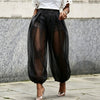 Sheer Mesh Balloon Pants High Waist Pleated Loose Harem Trousers Women Streetwear See Through Chiffon Elastic Cuff Jogger Pants