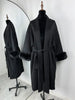 Retro Solid Fur Patchwork Woolen Coats Women Chic Full Sleeve V-neck Lace Up Loose Overcoat Lady Winter Commute Outwear