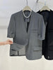 Womens Lightweight Half Sleeve Blazer Collarless One Button Open Front Casual Office Jacket With Pockets
