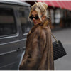 Women's Dark Brown Faux Fur Long Overcoat Single Breasted Fleece Long Trench Coat Winter Fluffy Plush Warm Thicken Outerwear