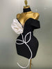 Women Sexy Off Shoulder White Flower Black Mini Bodycon Bandage Dress Celebrity Evening Club Elegant Party Gowns