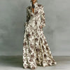 Retro Pattern Print High Waist Pleated Dress Woman Spring Shirt Collar Button Pockets Maxi Dress Long Sleeve Boho Vacation Dress