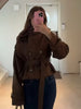 Autumn Winter Ladies Cropped Trench Jacket Faux Suede Double‑breasted Stand Collar Belt Waist Slim Fit Casual Outerwear Coat