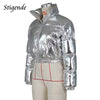 Stigende Shiny Cotton Padded Golden Coat Women Winter Warm Zipper Crop Top Jacket Patchwork Puffer Parka Outwear Veste Femme