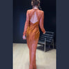 Women Maxi Dress Sexy Stand Collar Long Sleeve Hollow Out Lace Patchwork Satin Dresses Wedding Guest Party Long Gown