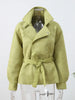 Solid Tie Waist Cinching Suede Jackets Women Chic Stand Up Collar Loose Crop Short Coats Lady Autumn Commute Daily Outfit
