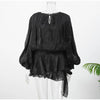 Female Long Flare Sleeves Lace Up Mini Dress Elegant Chiffon Ruffle High Waist Vestidos Autumn Woman Party Wear