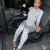 Retro Jumpsuit Women Sexy Slim Fit Moon Print Long Sleeve Tight Leggings Round Neck Versatile Casual Wear Autumn