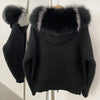 Coat Women Cardigan Natural Fox Fur Coat Women Real Mongolian Fur Knitwear Female Spring Autumn Hooded Knitted Fur Jacket