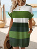 Chic Plus Size Dress: Elegant Stripes, Roll-Up Sleeves, Pockets - Comfortable & Casual Women's Dress
