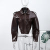 Street Women's Lace Up Leather Jacket Loose Solid Lapel Long Sleeve Belt Jackets Female Spring Lady Vintage Outwears