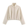 Women Minimalist Chic Pleated Zipper Jacket Early Autumn/Fall Street Elegant Jacket Commute Leisure Jacket
