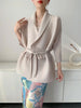 Black Tie Cardigan Design Women's Pleated Jacket Stemperament Casual Niche Three Quarter Top 2DB3365