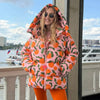 Printed Loose Thicken Coats Women Full Sleeve Zippers Hoodie Warm Outwears Female Autumn Winter Lady Jackets Chic