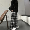 Oversize Women Sweatpants Black Plaid Casual Pants Baggy Elastic Waist Pockets Student Unisex Hip Hop Loose Trousers