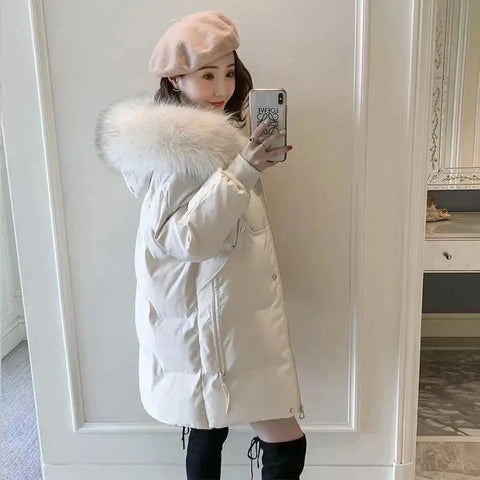 Autumn Winter Down Cotton Jacket Women Korean Mid-Long Cotton-Padded Thick Warm Parkas Hooded Coat Female Casual Ladies Tops