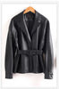 Women Split Leather Blazer With Slim Waist Belt Spring Autumn Notched Collar Loose Leather Jacket Female Coat