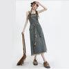 Spring Vintage Denim Skirt Matching Set Women's Elegant Loose Hollow Knitted Shirt+Sexy Split Dress Two Piece Suit